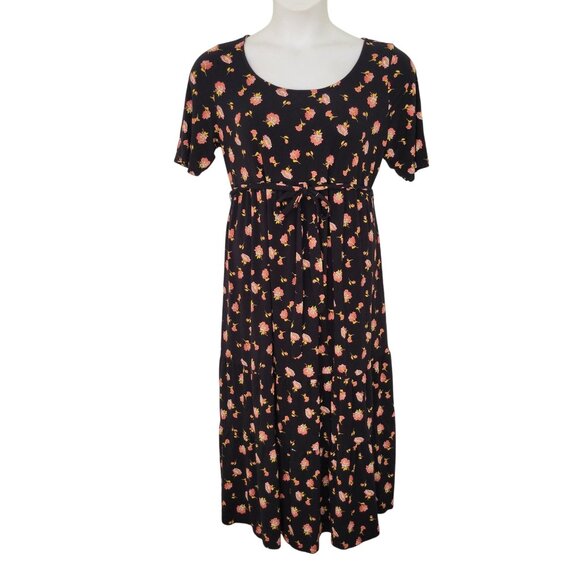 Ingrid Isabel Maternity Black Floral Midi Dress With Tie Waist M - Picture 1 of 6